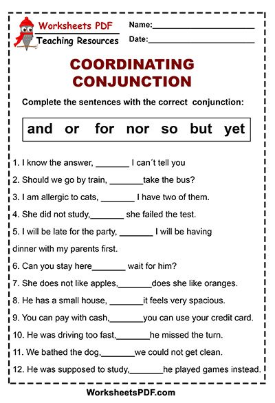 coordinating-conjunction-worksheets