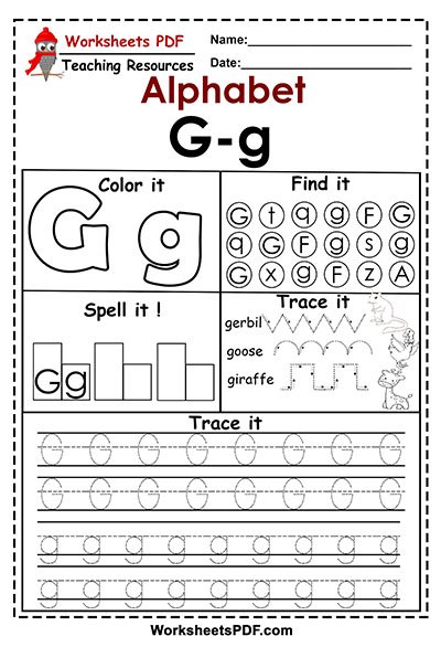 Letter G - g ( Activities – Free Printables ) - Worksheets PDF