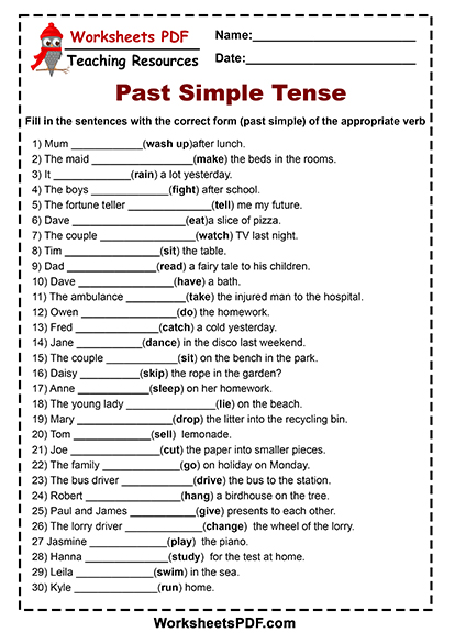 Fill In The Sentences With The Correct Form Past Simple Tense Worksheets Pdf