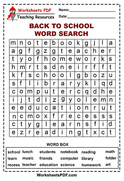 Back to School Word Search Exercises newsmall