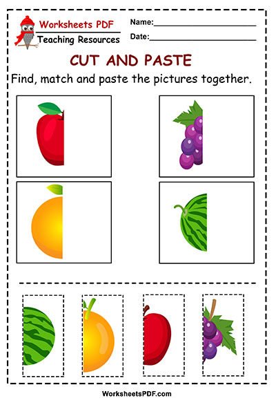 fruit cut and paste worksheets pdf