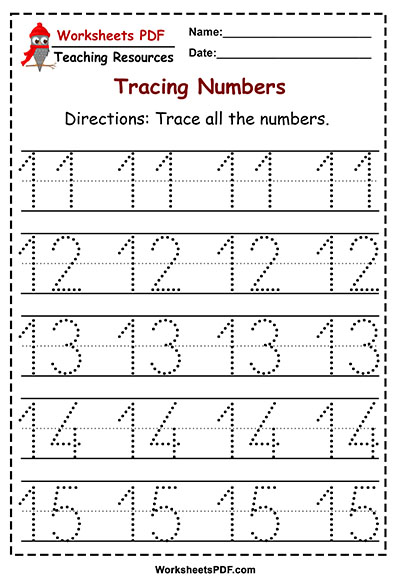 Tracing Numbers 1 15 Worksheet