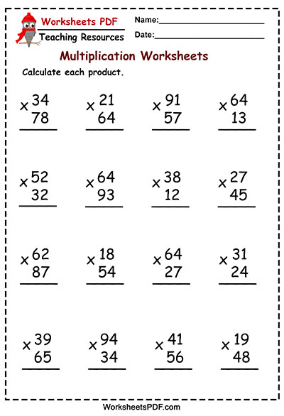 Multiplying By 2 Digit Numbers Worksheet