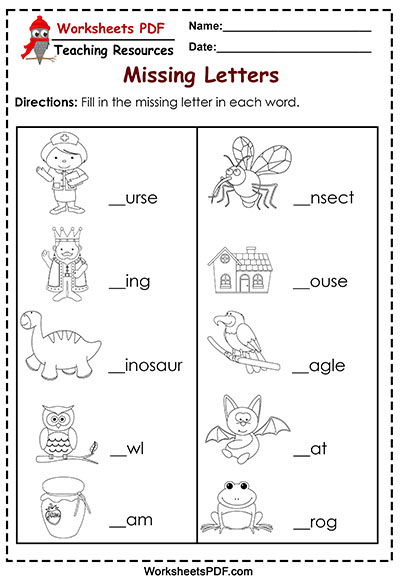 Find a Word With Missing Letters - Worksheets PDF