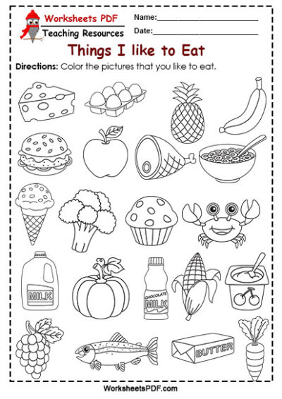 Things I like to Eat - Worksheets PDF