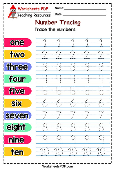 Numbers 1 to 10 worksheets for kindergarten pdf