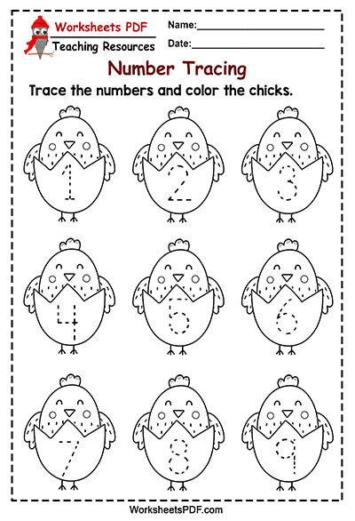 Trace the Numbers and color the chicks