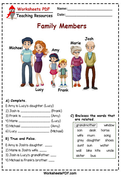 Worksheets About Family Members