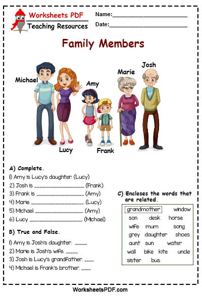 Family Members Worksheets PDF