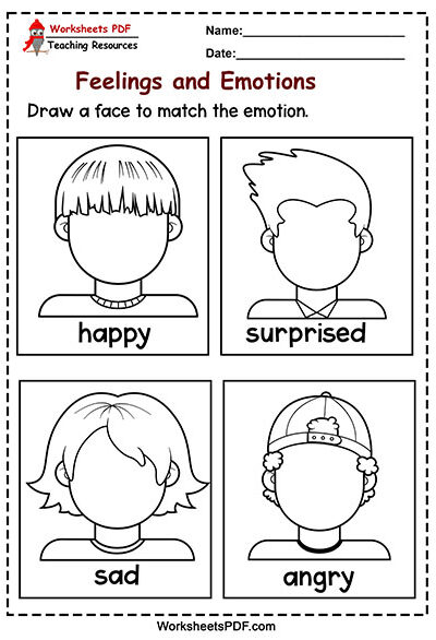 Match the emotion word to the correct face - Worksheets PDF