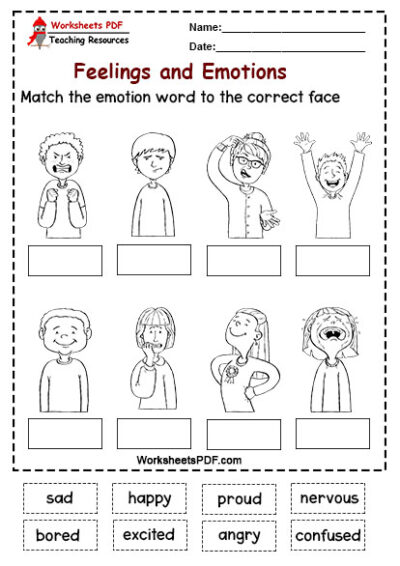 Match the emotion word to the correct face