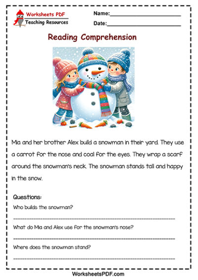 christmas reading comprehension 0003 The Snowman