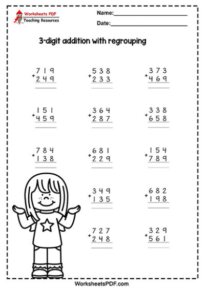 3-Digit Addition with Regrouping - Printable Worksheets