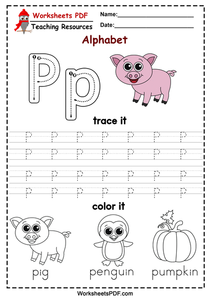 Letter P Worksheets PDF – Recognize, Trace, & Print