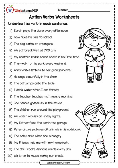 Underline the Verb in each Sentence 1 Underline the verb in each sentence