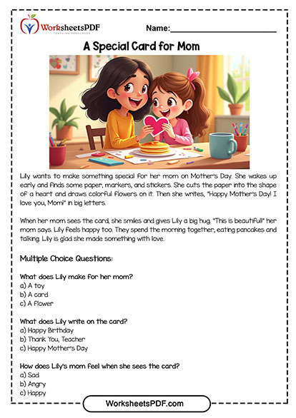 Mother's Day Reading Comprehension 1 mothers day reading comprehension 0001 A Special Card for Mom