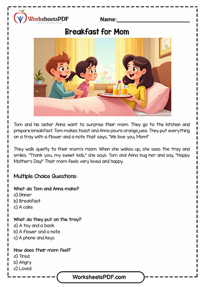 Mother's Day Reading Comprehension 2 Mother's Day Reading Comprehension