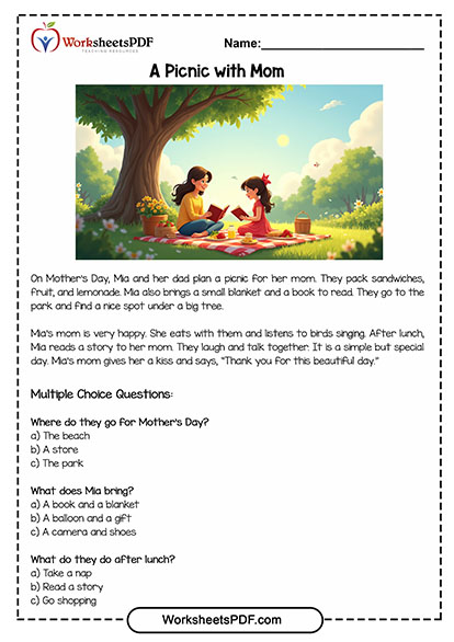 Mother's Day Reading Comprehension 3 Mother's Day Reading Comprehension