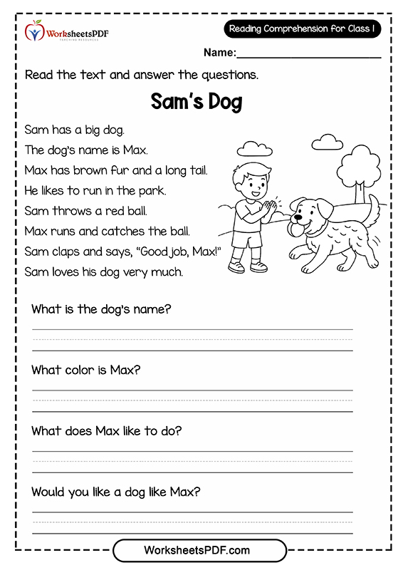 Reading Comprehension for Class 1 0000 Sams Dog