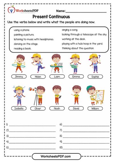 Use the verbs below and write what the people are doing now 1 Use the verbs below and write what the people are doing now
