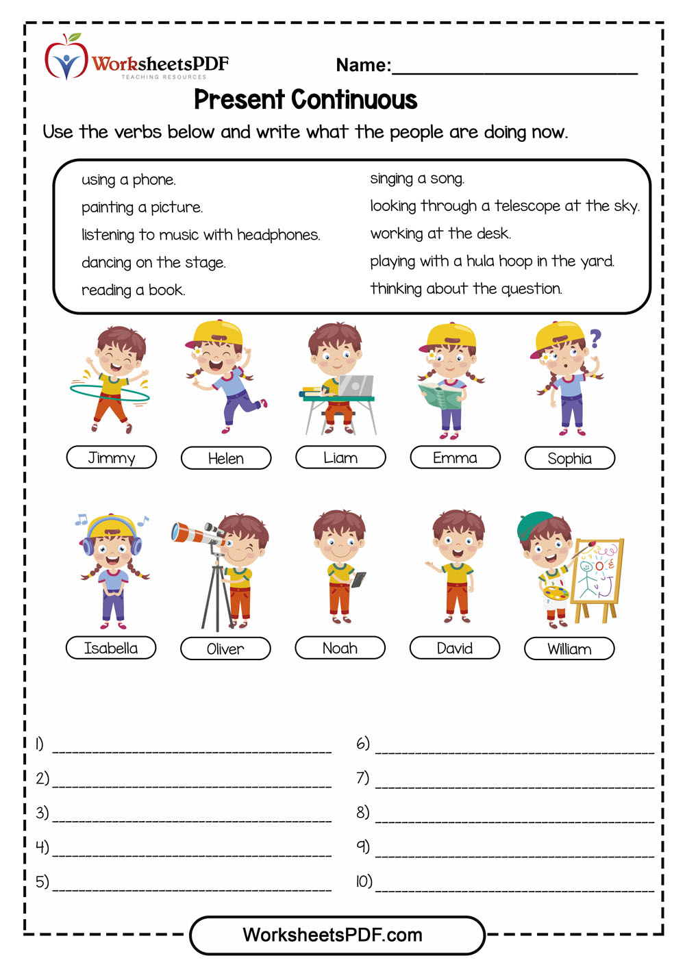 Use the verbs below and write what the people are doing now 1 present continuous worksheets free