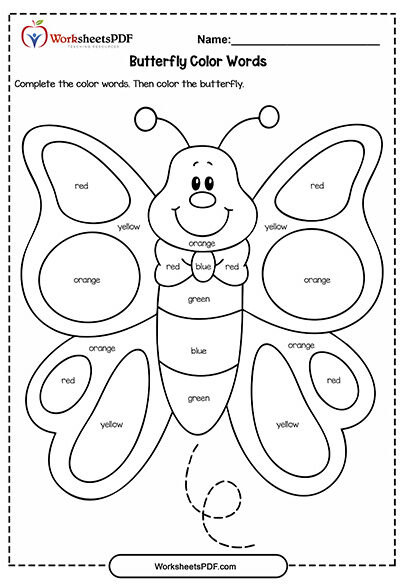 Butterfly Color Words Worksheets