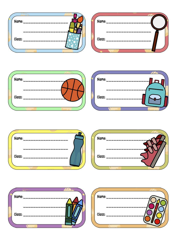 School Name Label Templates for Kids