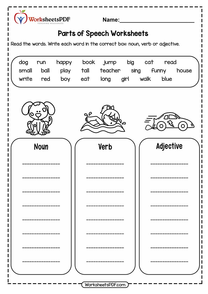 Printables Parts of Speech Worksheets