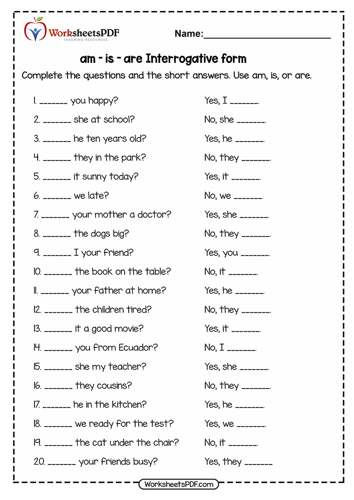 free verb to be worksheets 7